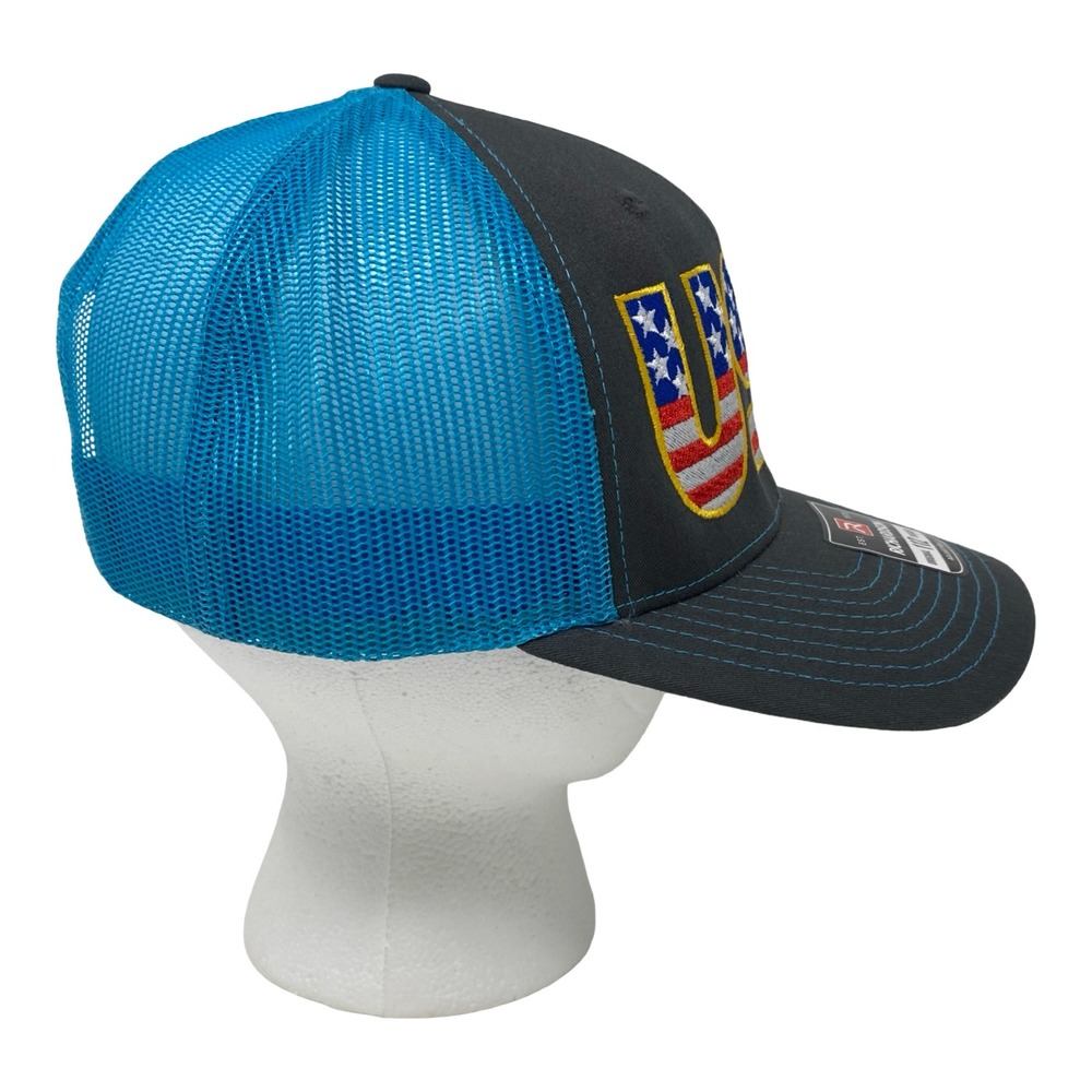 Richardson 112 Trucker Hat USA Flag Gray Blue Patriotic Snapback Mesh Cap New - Picture 4 of 12